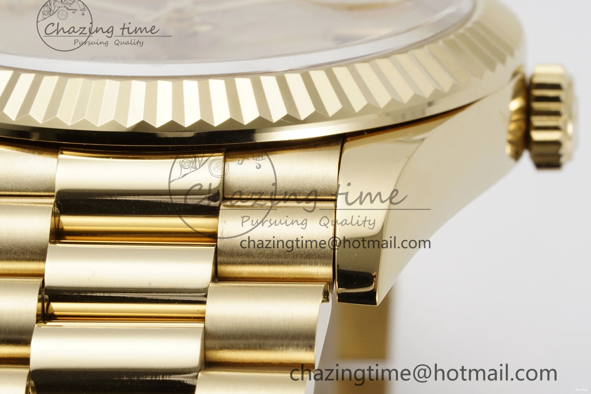 MiroTime 0505 Comfortable DayDate 40 YG JDF Gain Weight 904L Steel YG Dial Roman Markers on President Bracelet A2836 V 1821
